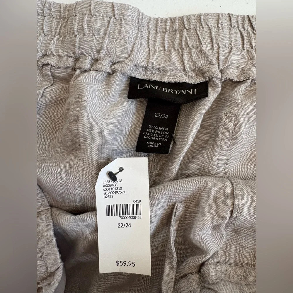 NEW Lane Bryant Wide leg Pull on Linen Pants Sand‎ Tan Minimalist Neutral 0237 - Picture 9 of 10